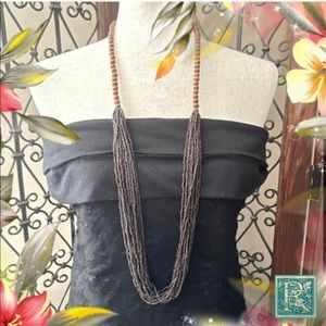 NWOT Long Dark Brown Multiple Row Handmade Seed Beaded Statement Necklace​​